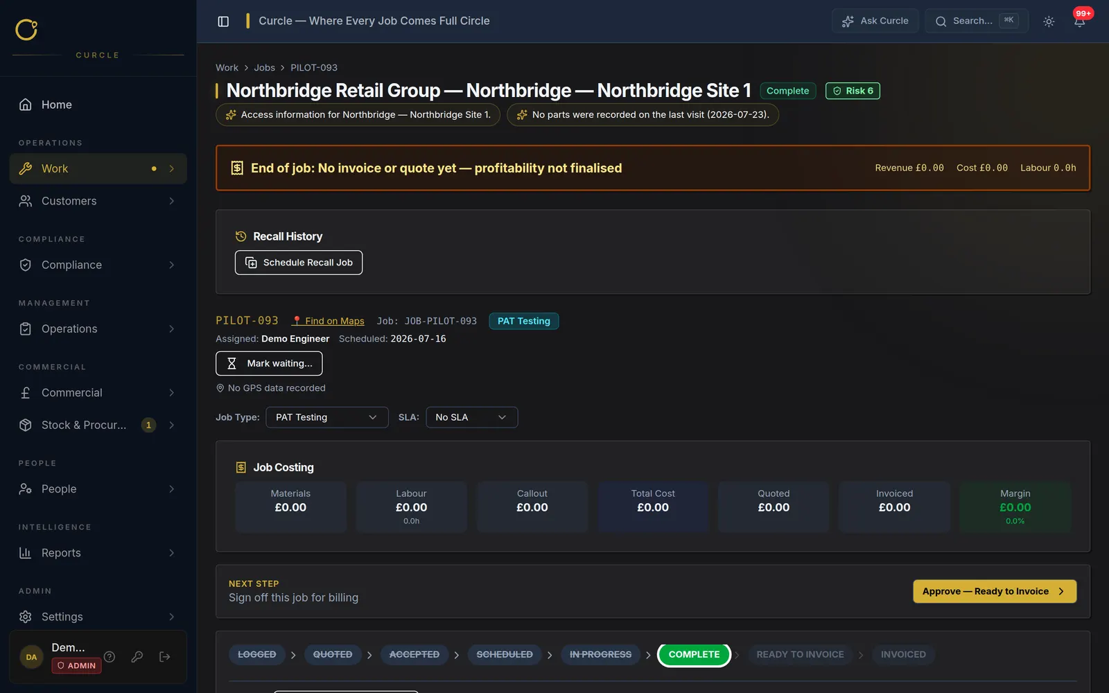 A job detail page showing contextual Clarity finding chips relevant to the job