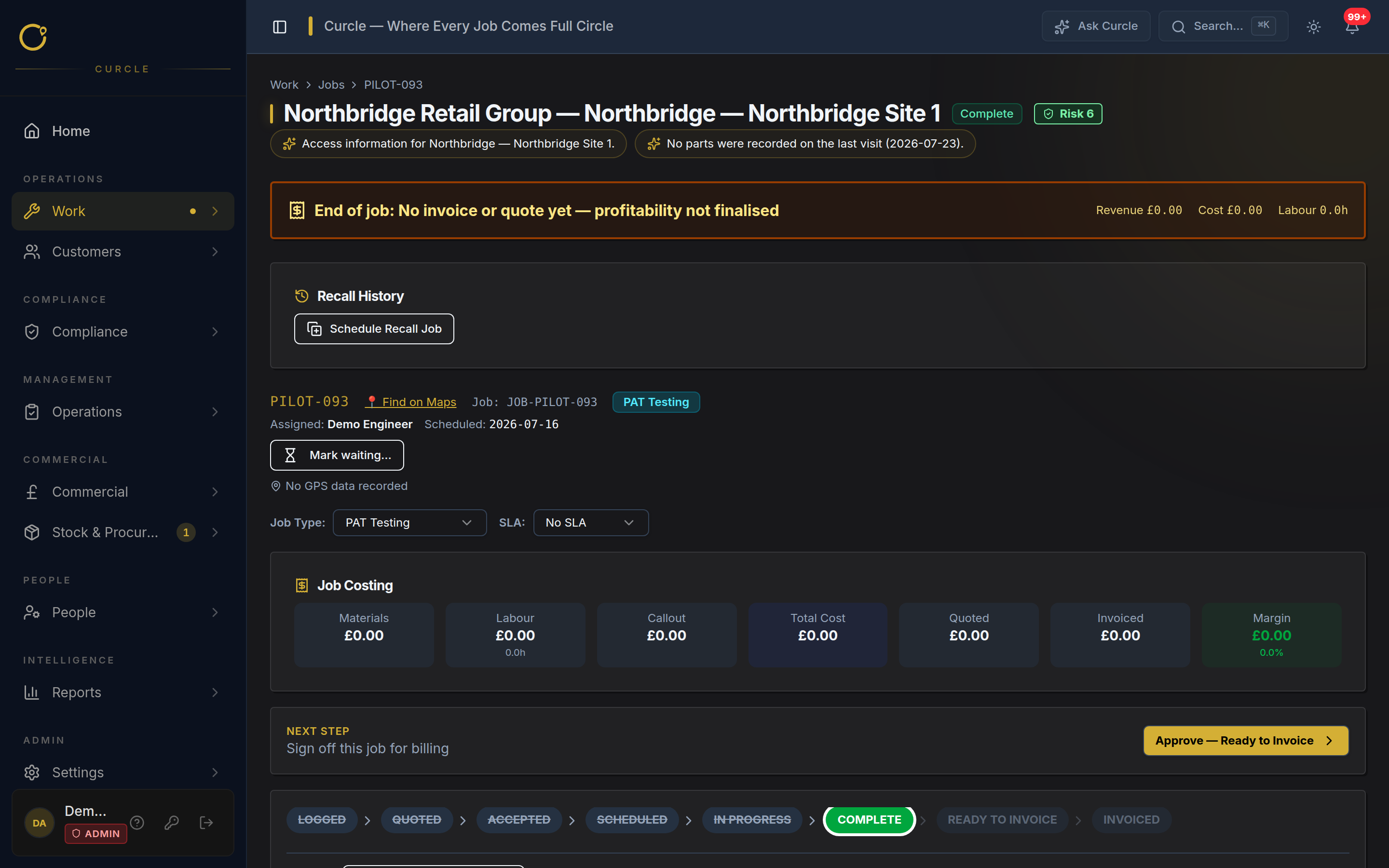 A job detail page showing contextual Clarity finding chips relevant to the job