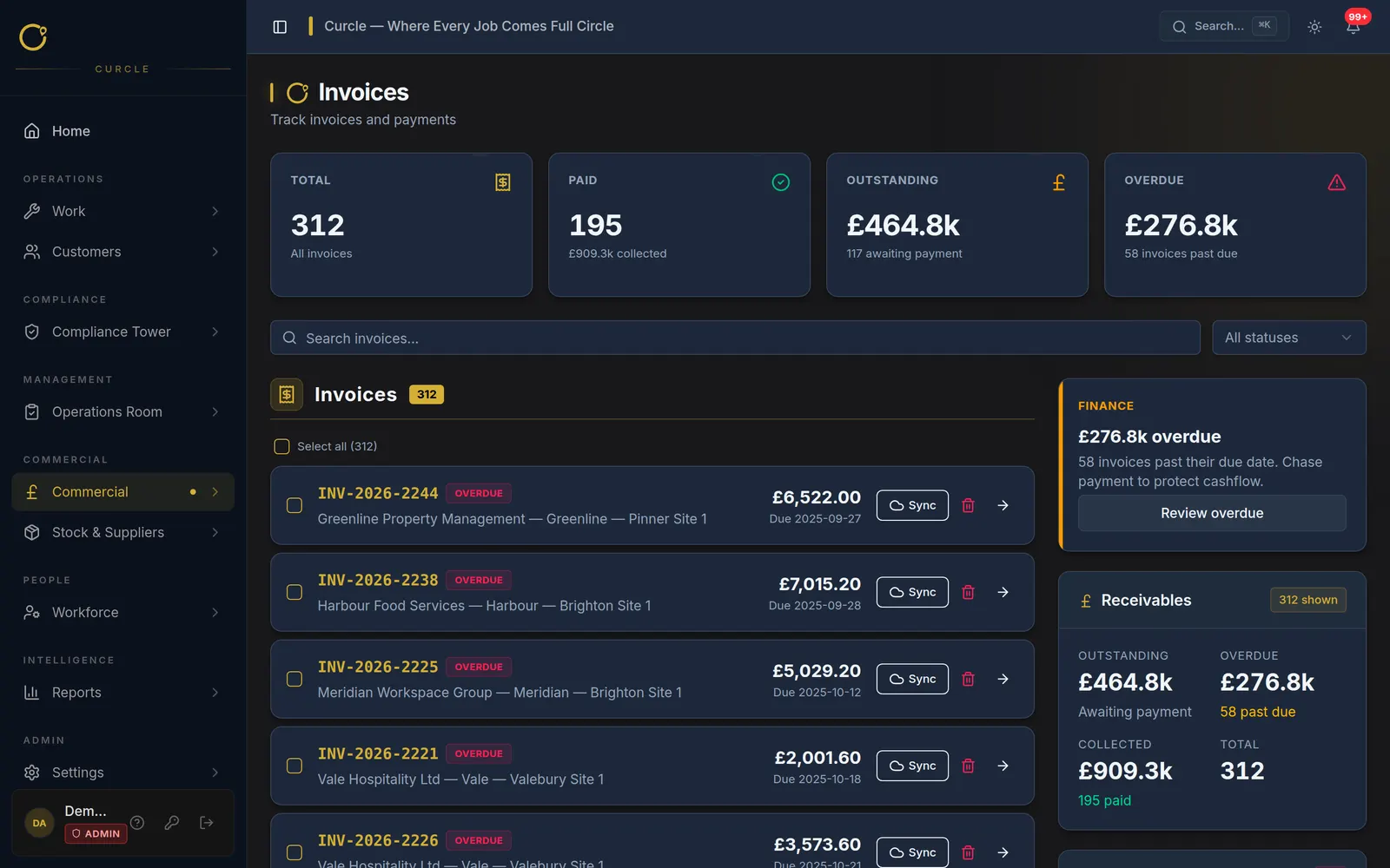 Invoicing & Cash Collection screenshot