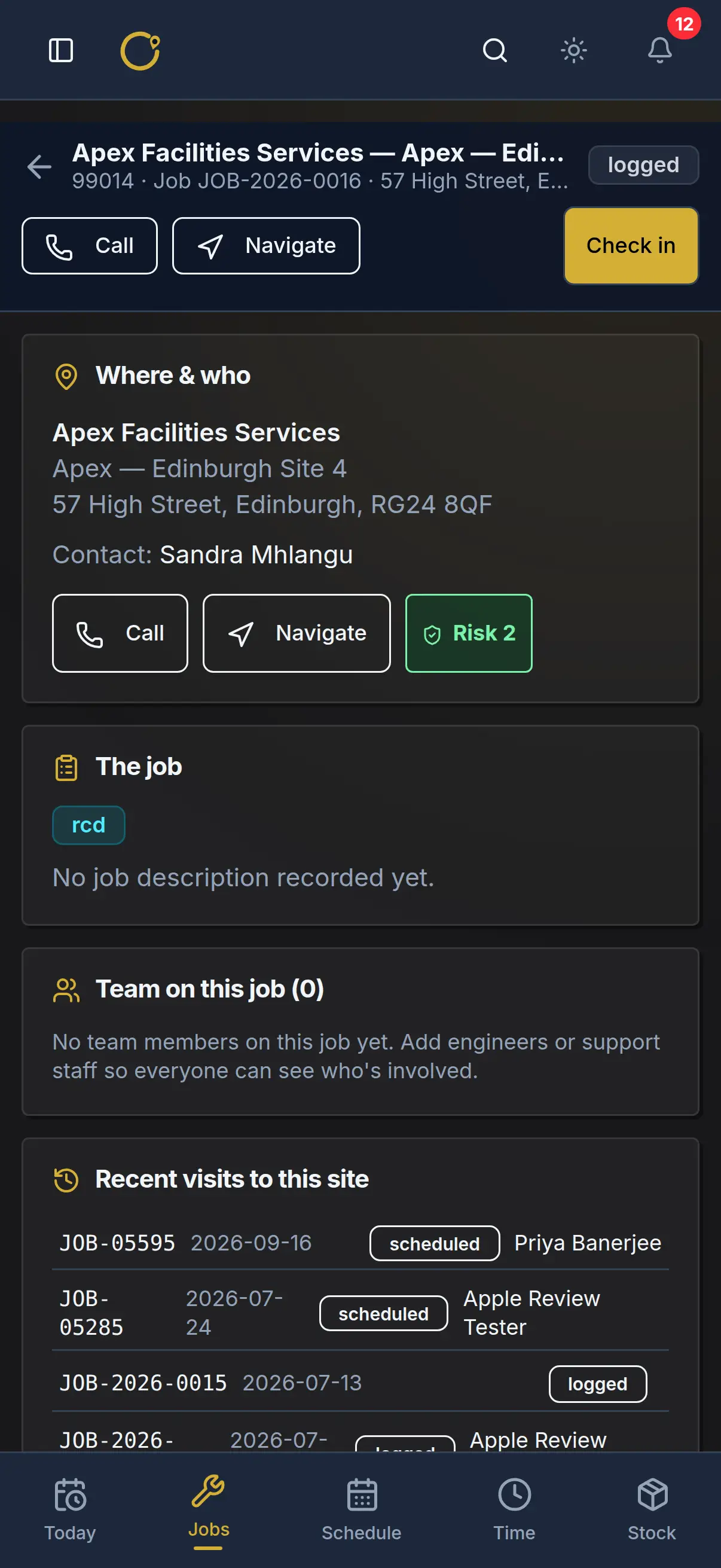 Curcle engineer app — Job detail & check-in