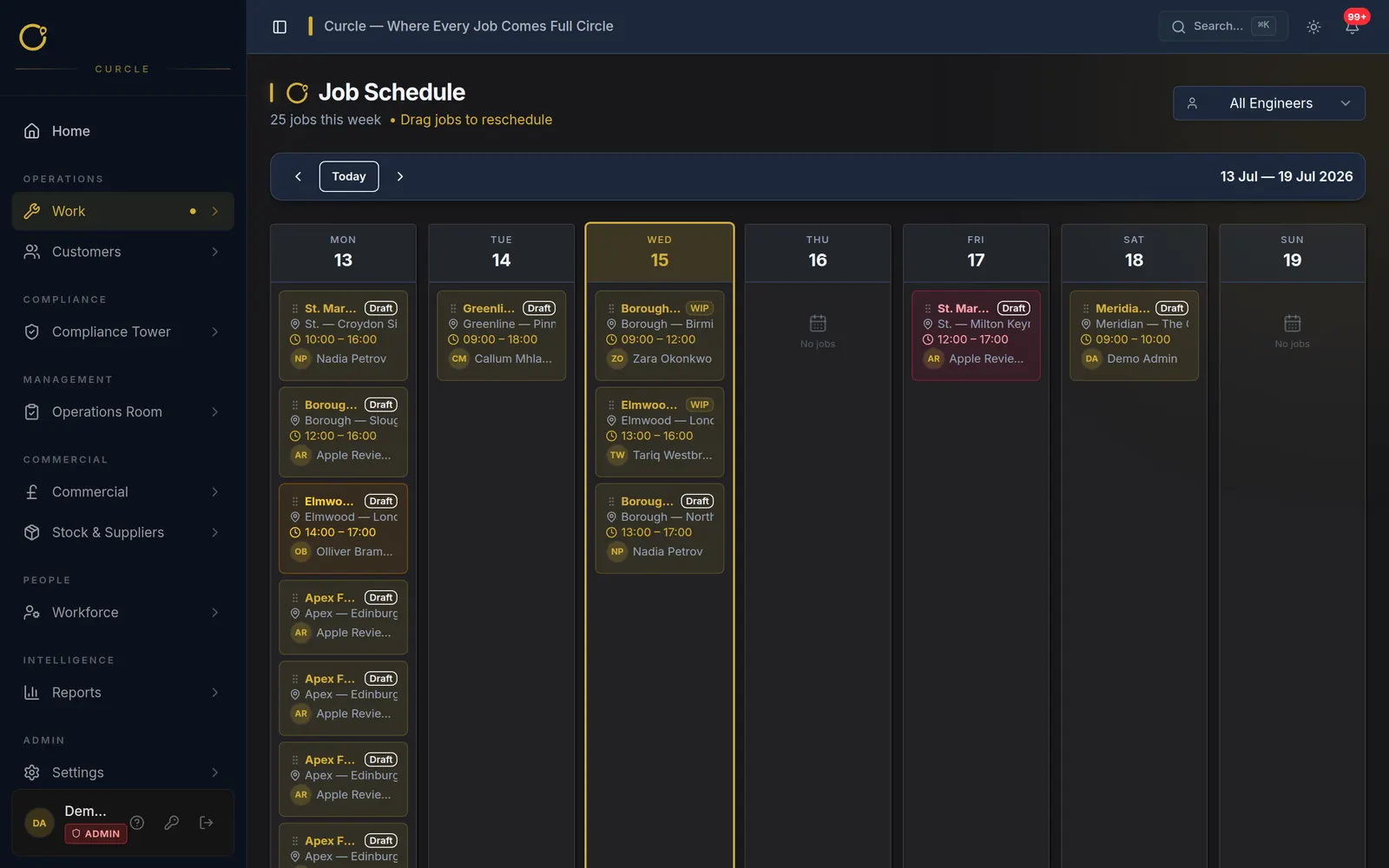 Curcle engineer schedule view