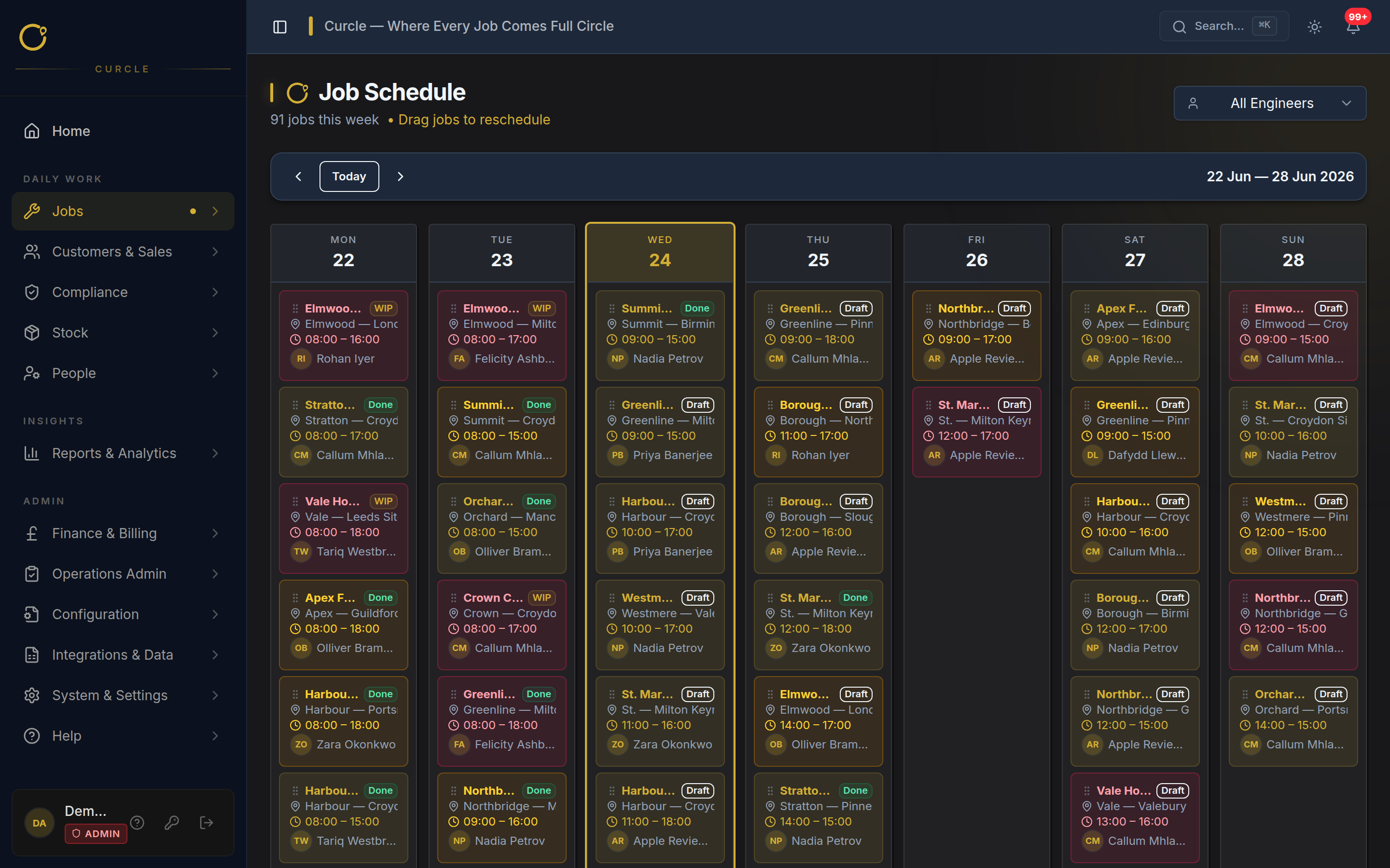 Curcle engineer schedule view